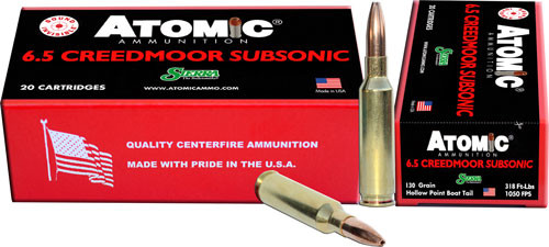 Atomic 6.5mm Creedmoor Subsonic Sierra MatchKing Boat Tail Hollow Point 130 Grain 20/Box
