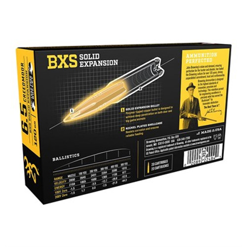Browning 6.5mm Creedmoor BXS Copper Expansion Lead Free Solid Expansion Polymer Tip 120 Grain 20/Box