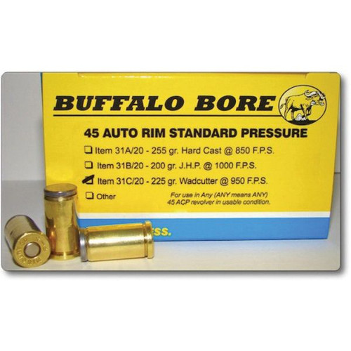 Buffalo Bore .45 Auto Rim Standard Pressure Wadcutter 225 Grain 20/Box Buffalo Bore .45 Auto Rim Standard Pressure Wadcutter 225 Grain 20/Box
