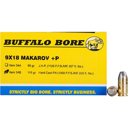 Buffalo Bore 9mm Makarov Personal Defense Hard Cast Flat Nose 115 Grain 20/Box Buffalo Bore 9mm Makarov Personal Defense Hard Cast Flat Nose 115 Grain 20/Box