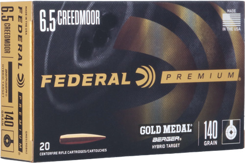 Federal Gold Medal Rifle Ammo 6.5 Creedmoor 140 gr. Berger Hybrid Target 20 Per Box – 200/Case