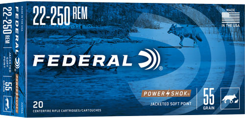 Federal .22-250 Remington PowerShok Jacketed Soft Point 55 Grain 20/Box