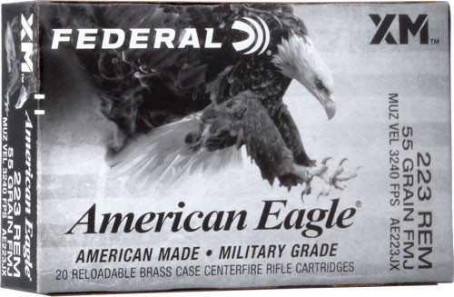 Federal .223 Remington American Eagle XM Military Grade Full Metal Jacket Boat Tail 55 Grain 20/Box
