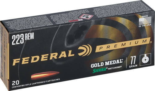 Federal .223 Remington Premium Gold Medal Sierra MatchKing Boat Tail Hollow Point 77 Grain 20/Box