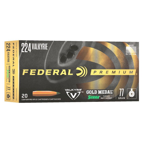 Federal .224 Valkyrie Gold Medal Sierra MatchKing Tipped MatchKing 77 Grain 20/Box