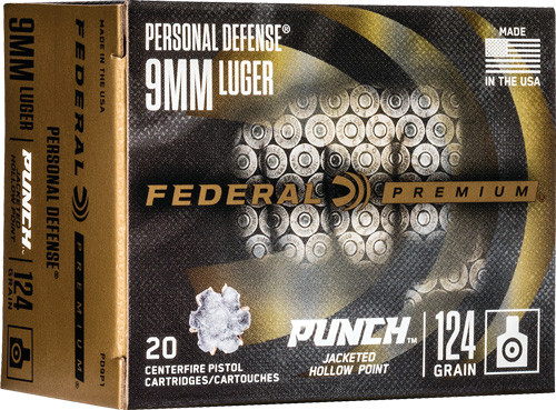 Federal 9mm Luger / Parabellum Premium Personal Defense Punch Jacketed Hollow Point 124 Grain 20/Box