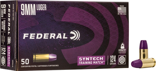 Federal 9mm Luger / Parabellum Syntech Training Match LEAD-FREE Total Syntech Jacket Flat Nose 147 Grain 50/Box