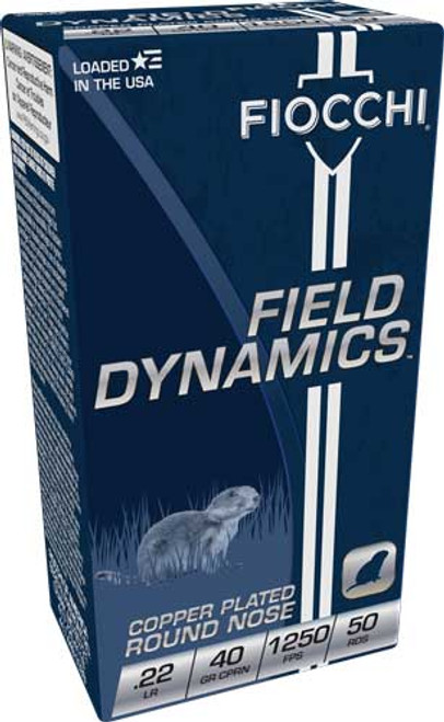 Fiocchi .22 Long Rifle Field Dynamics High Velocity Copper-Plated Round Nose 40 Grain 50/Box