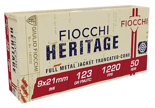 Fiocchi 9x21mm IMI Heritage Full Metal Jacket Truncated Cone 123 Grain 50/Box