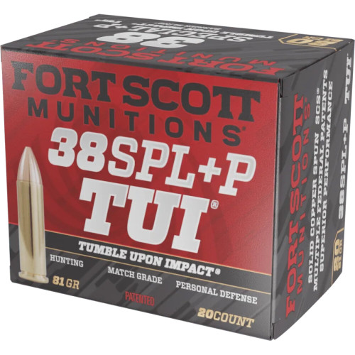 Fort Scott Munitions .38 Special Tumble Upon Impact (TUI) Fort Defense Solid Copper Spun 81 Grain 20/Box Fort Scott Munitions .38 Special Tumble Upon Impact (TUI) Fort Defense Solid Copper Spun 81 Grain 20/Box