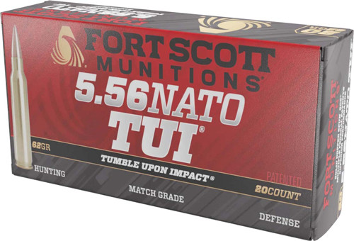 Fort Scott Munitions 5.56x45mm NATO Tumble Upon Impact (TUI) Solid Brass Spun 62 Grain 20/Box