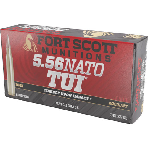 Fort Scott Munitions 5.56x45mm NATO Tumble Upon Impact (TUI) Solid Copper Spun 70 Grain 20/Box
