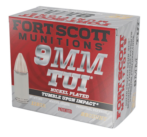 Fort Scott Munitions 9mm Luger / Parabellum Tumble Upon Impact (TUI) Nickel Solid Copper Spun 115 Grain 20/Box