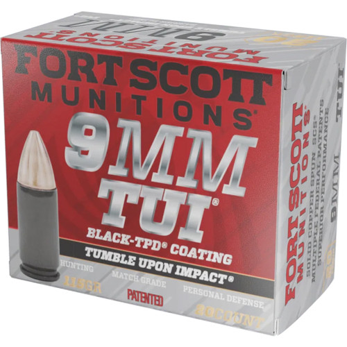 Fort Scott Munitions 9mm Luger / Parabellum Tumble Upon Impact (TUI) TPD Solid Copper Spun 115 Grain 20/Box
