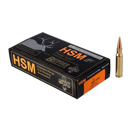 HSM .308 Win / 7.62x51mm Trophy Gold Berger Hunting VLD Match 168 Grain 20/Box