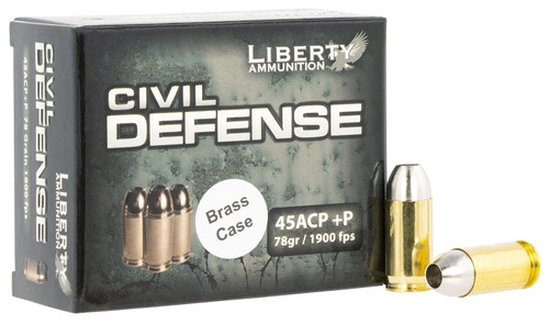 Liberty Ammunition .45 ACP/Auto Civil Defense Protection +P Brass Cased Lead Free Fragmenting Hollow Point 78 Grain 20/Box