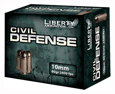 Liberty Ammunition 10mm Auto Civil Defense Protection Lead Free Fragmenting Hollow Point 60 Grain 20/Box