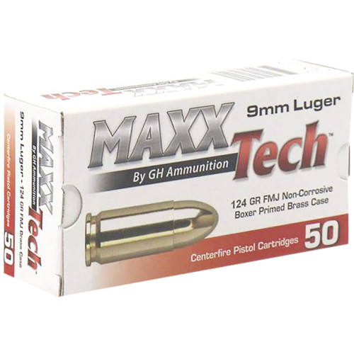 MaxxTech 9mm Luger / Parabellum  Full Metal Jacket 124 Grain 50/Box