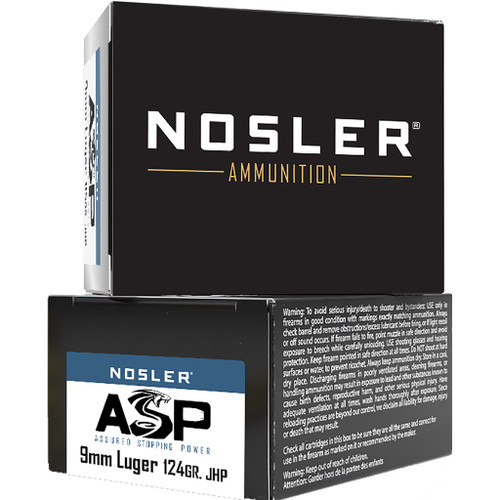 Nosler 9mm Luger / Parabellum Assured Stopping Power Jacketed Hollow Point 124 Grain 20/Box