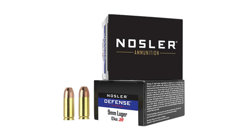 Nosler 9mm Luger / Parabellum Defense +P Bonded Performance Jacketed Hollow Point 124 Grain 20/Box