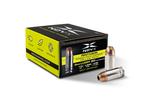 NovX 9mm Luger / Parabellum Pentagon Monolithic Copper Hollow Point 115 Grain 20/Box