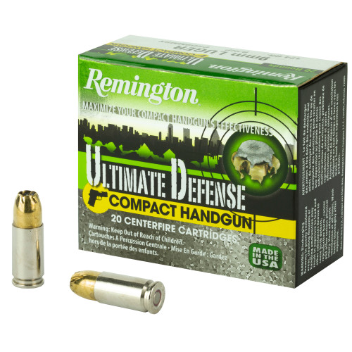 Remington 9mm Luger / Parabellum Ultimate Defense Compact Brass Jacket Hollow Point 124 Grain 20/Box