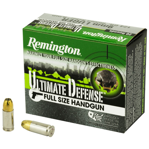 Remington 9mm Luger / Parabellum Ultimate Defense Full-Size Brass Jacketed Hollow Point 124 Grain 20/Box