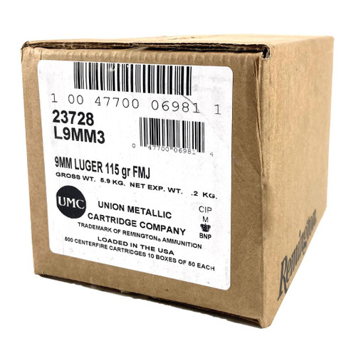 Remington 9mm Luger / Parabellum UMC Full Metal Jacket 115 Grain 500/Box