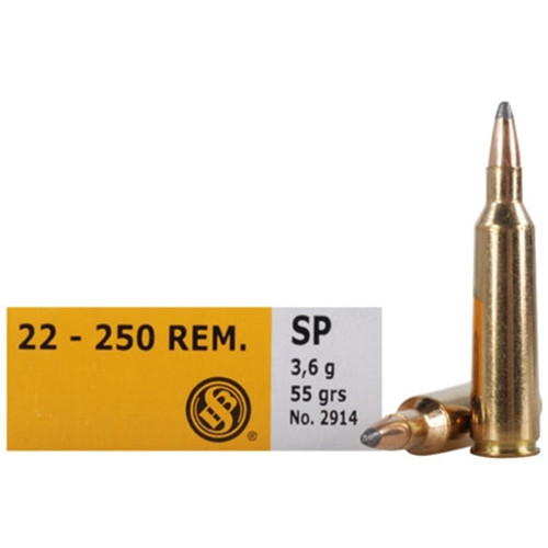 Sellier and Bellot .22-250 Remington SB10A Soft Point 55 Grain 20/Box