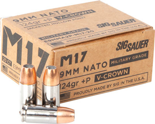 Sig Sauer 9mm Luger / Parabellum Military Grade M17 V-Crown + P Jacketed Hollow Point 124 Grain 20/Box