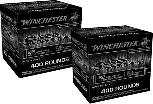 Winchester .22 Long Rifle Super Suppressed Subsonic Black Copper Plated Round Nose 45 Grain 800/Box