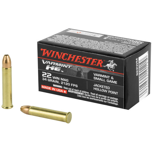 Winchester .22 Magnum / WMR VARMINT HE Jacketed Hollow Point 34 Grain 50/Box