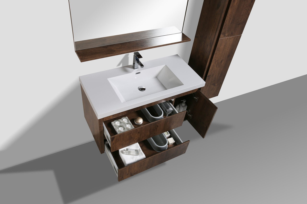 JADE 42" ROSEWOOD MOUNTED MODERN BATHROOM VANITY WITH ACRYLIC SINK