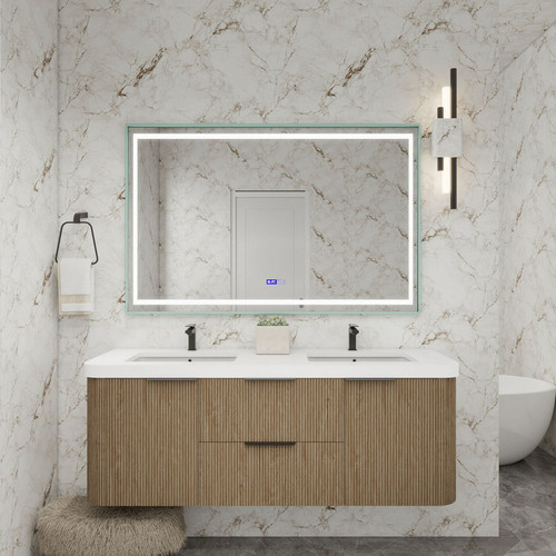 Celine 60" Fluted Floating Modern Bathroom Vanity with Acrylic Double Sink