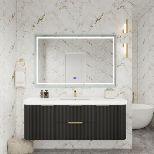 Celine 60" Fluted Floating Modern Bathroom Vanity with Acrylic Single Sink