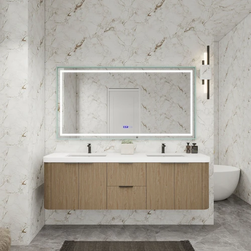 Celine 72" Fluted Floating Modern Bathroom Vanity with Acrylic Double Sink
