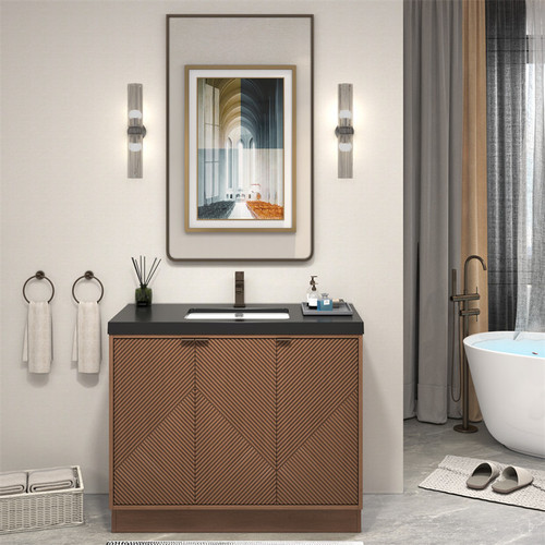 MT 42" Fluted Freestanding Modern Bathroom Vanity