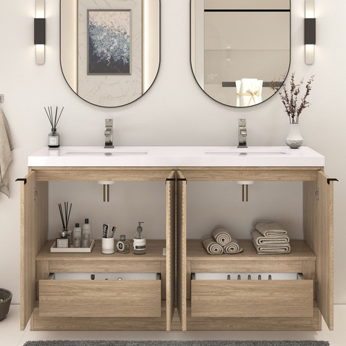 MT 60" Fluted Freestanding Modern Bathroom Vanity Double Sink