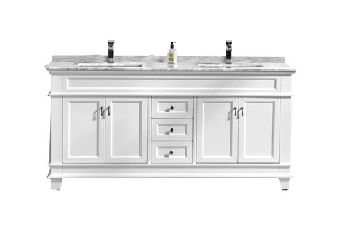Fayer 72" Double Sink White Bathroom Vanity With Carrara Marble Top