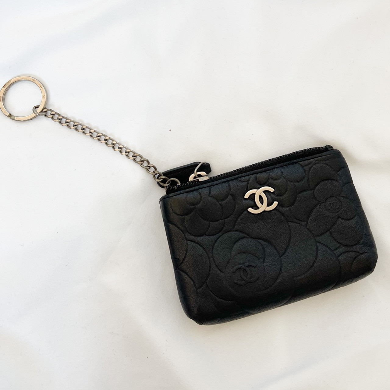 Chanel Camilia CC Coin Keychain Pouch Black