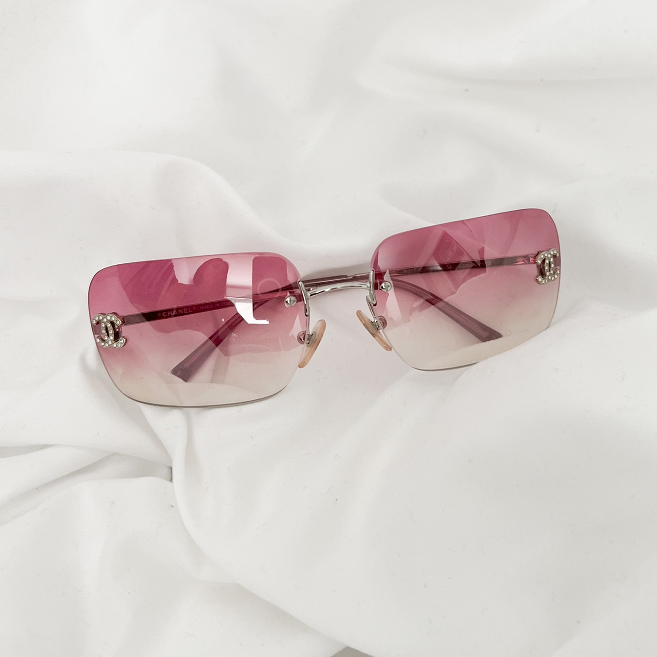 Chanel Y2K Rimless Pink Rhinestone Sunglasses