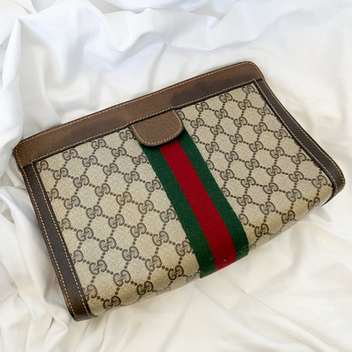 Vintage Gucci Parfums Monogram Clutch-Tan