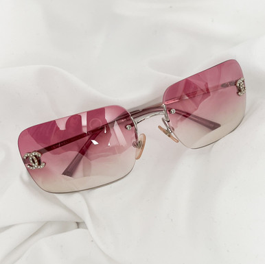 Chanel Y2K Rimless Pink Rhinestone Sunglasses
