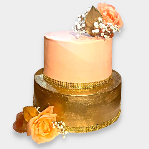 Gold & Peach Flower Cake