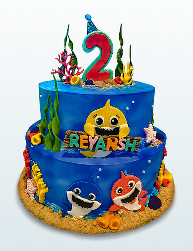 Baby Shark Cake Two tier - Da Cakes Houston - Da Cakes Houston