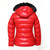 Women's Striking Puffer Arctic Red Down Leather Jacket with Fur