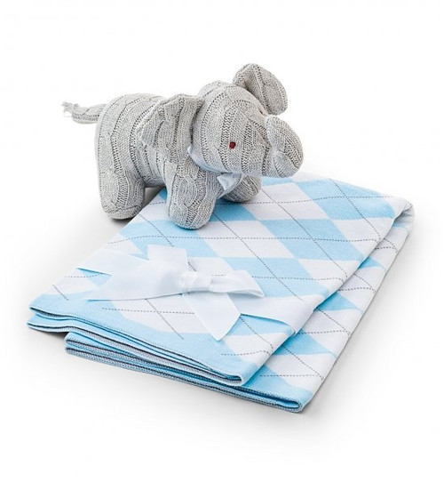 Make nap time blissful for every new baby with this plush cable-knit elephant and soft argyle blanket.