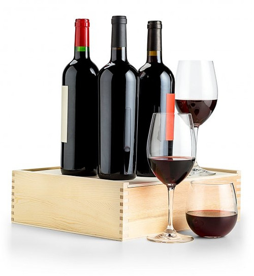 A trio of opulent red wines, each hand selected by the experienced sommeliers at Twana's Creation Gift Baskets.