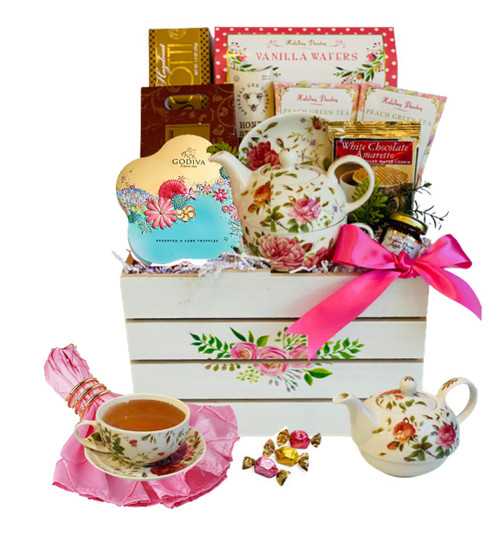 Tea press, tea, and cups Gift Basket