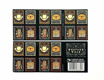 Western Wear (Cowboy Hat, Belt Buckle, Cowboy Boot with Spur, Western Shirt) Forever Postage Stamps